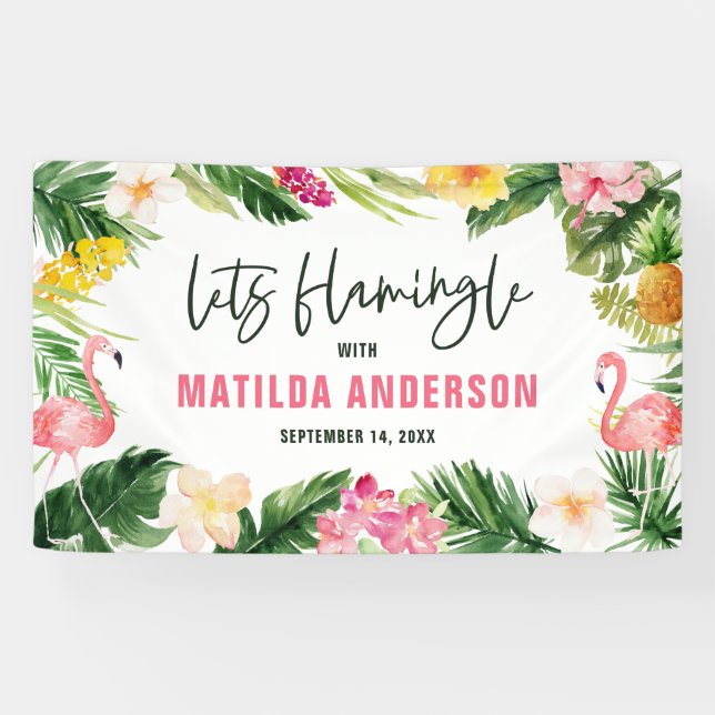 Bright tropical foliage birthday party banner (Horizontal)