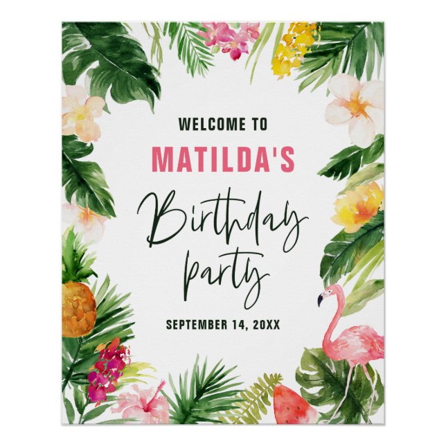Bright tropical foliage birthday party poster (Front)
