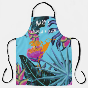 Bright Tropical Foliage Pattern with Hummingbird Apron
