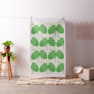 Bright Tropical Green Leaf Monastera Plant Pattern Fabric
