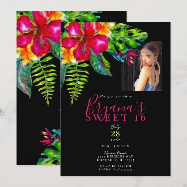 Bright Tropical Hibiscus Colorpop Sweet 16 Party  Invitation (Front/Back)