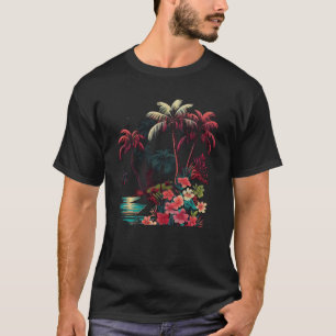 Bright Tropical Island Summer Palm Trees Flowers G T-Shirt