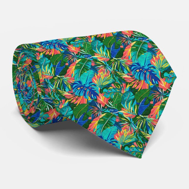 Bright Tropical Leaf Pattern Tie (Rolled)