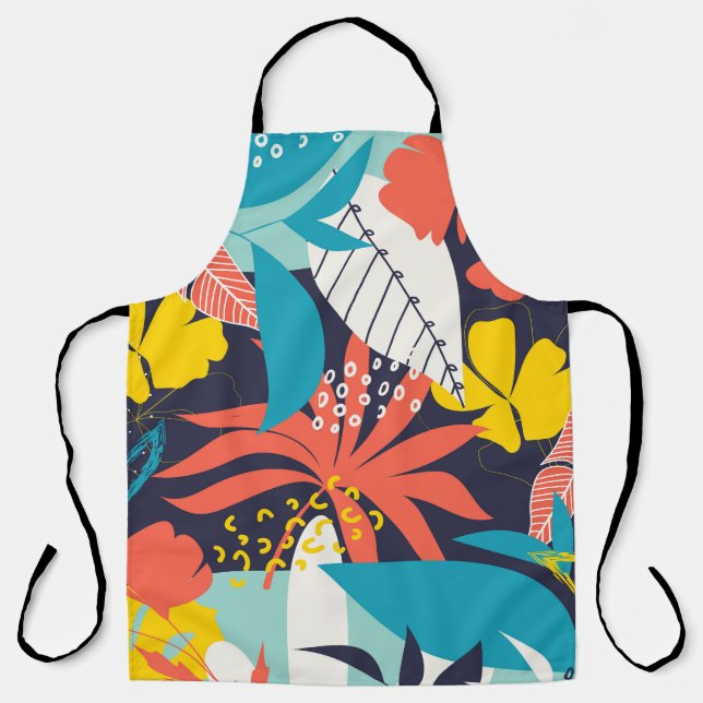 Bright Tropical Leaves Dark Pattern Apron (Front)