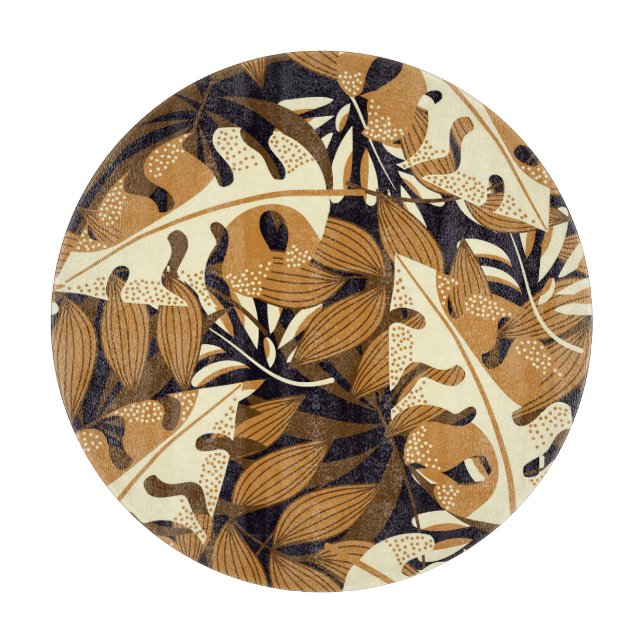Bright Tropical Leaves Dark Pattern Cutting Board (Front)