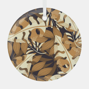 Bright Tropical Leaves Dark Pattern Glass Tree Decoration