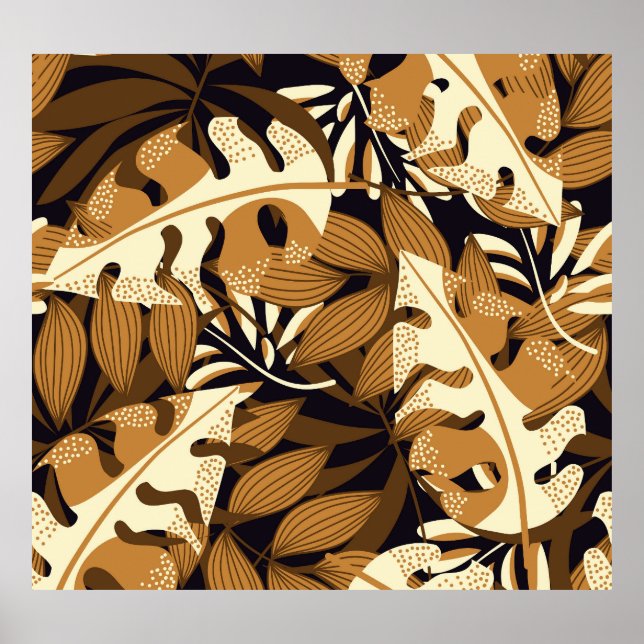Bright Tropical Leaves Dark Pattern Poster (Front)