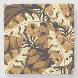 Bright Tropical Leaves Dark Pattern Stone Coaster
