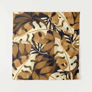 Bright Tropical Leaves Dark Pattern Tapestry