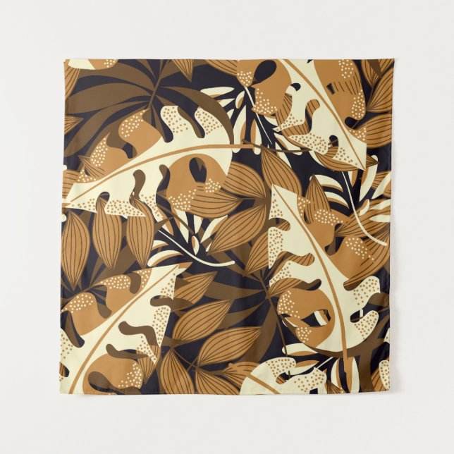 Bright Tropical Leaves Dark Pattern Tapestry (Front)