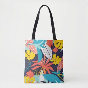 Bright Tropical Leaves Dark Pattern Tote Bag
