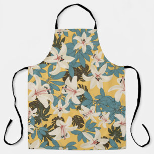 Bright Tropical Leaves Lily Pattern Apron