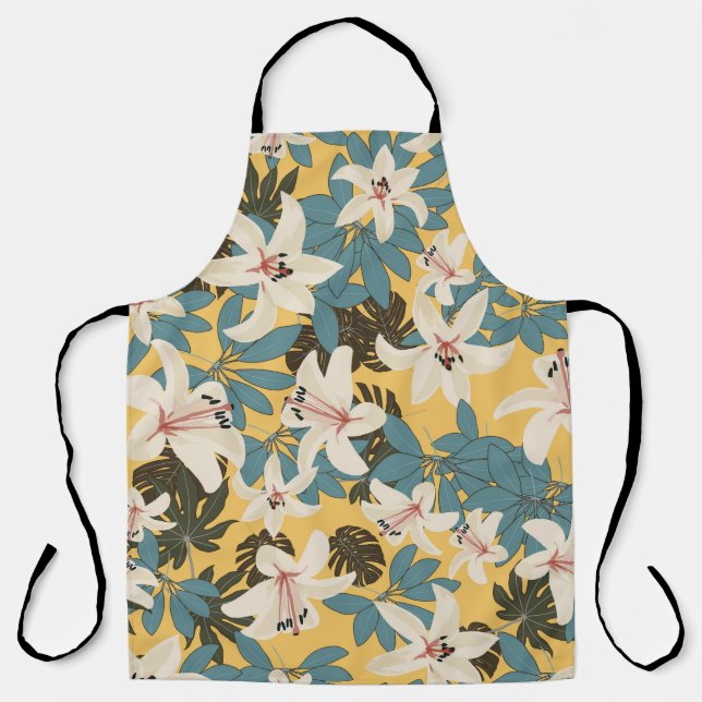 Bright Tropical Leaves Lily Pattern Apron (Front)