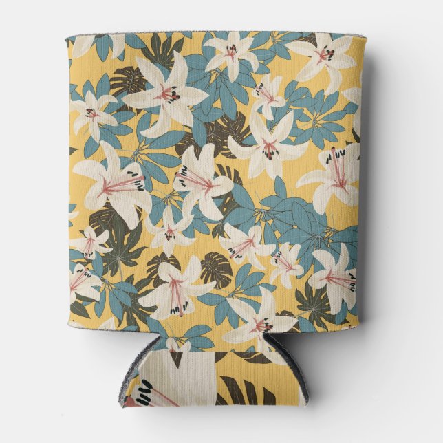 Bright Tropical Leaves Lily Pattern Can Cooler (Front)