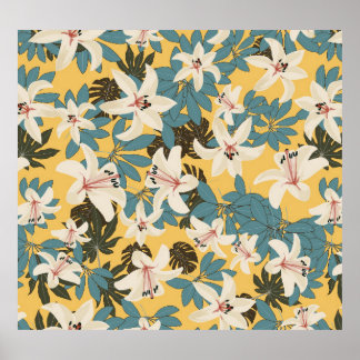 Bright Tropical Leaves Lily Pattern Poster