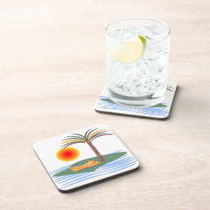 Bright Tropical Palm Tree, Sun and Waves Coaster