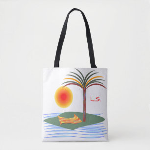 Bright Tropical Palm Tree, Sun and Waves Tote Bag