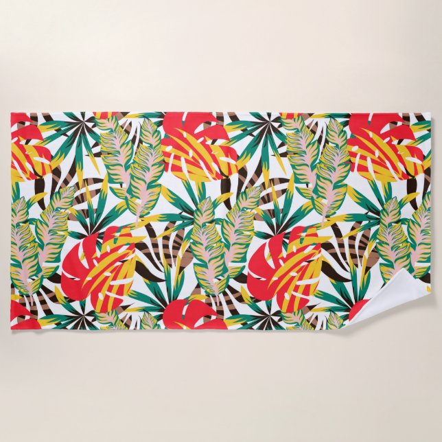 Bright Tropical Pattern Beach Towel (Front)