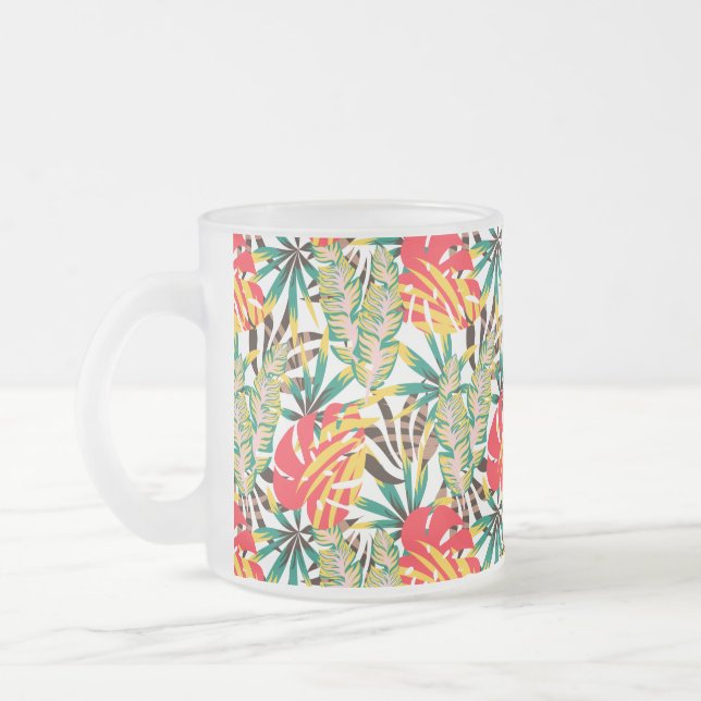 Bright Tropical Pattern Frosted Glass Coffee Mug (Left)