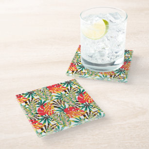 Bright Tropical Pattern Glass Coaster