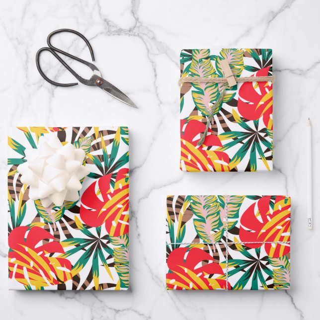 Bright Tropical Pattern Wrapping Paper Sheet (Front)