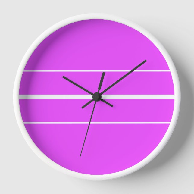 Bright Tropical Pink Sleek White Racing Stripes Clock (Front)