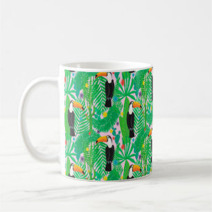 Bright tropical seamless hand drawn pattern with t coffee mug