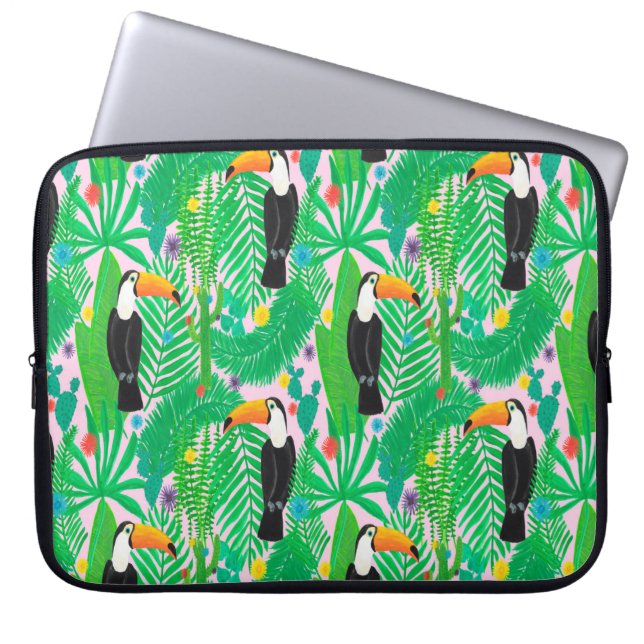 Bright tropical seamless hand drawn pattern with t laptop sleeve (Front)