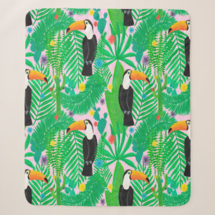Bright tropical seamless hand drawn pattern with t sherpa blanket