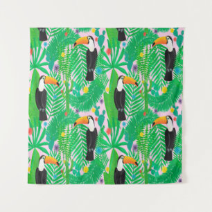 Bright tropical seamless hand drawn pattern with t tapestry