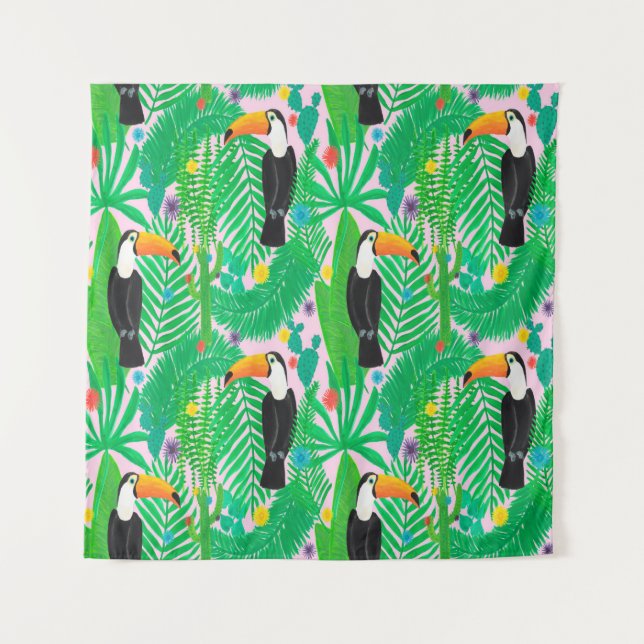 Bright tropical seamless hand drawn pattern with t tapestry (Front)
