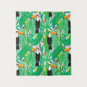 Bright tropical seamless hand drawn pattern with t tapestry