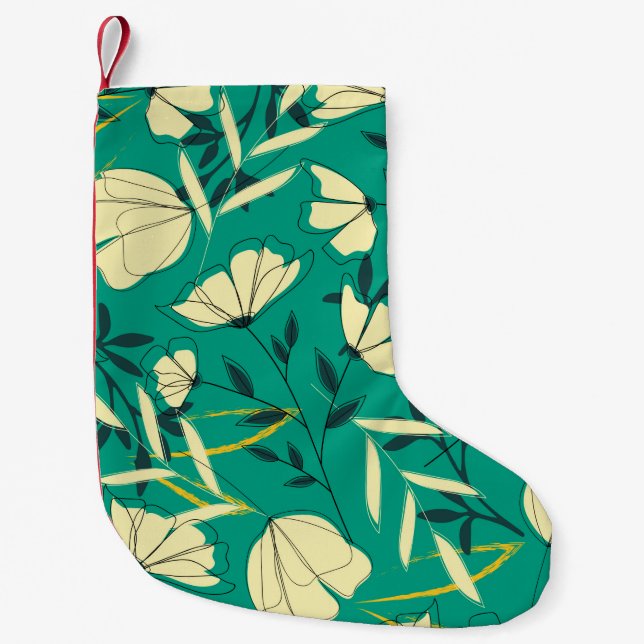 Bright tropical seamless pattern with leaves and p small christmas stocking (Front)