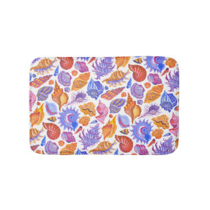 Bright tropical seashell, hand-drawn pattern bath mat