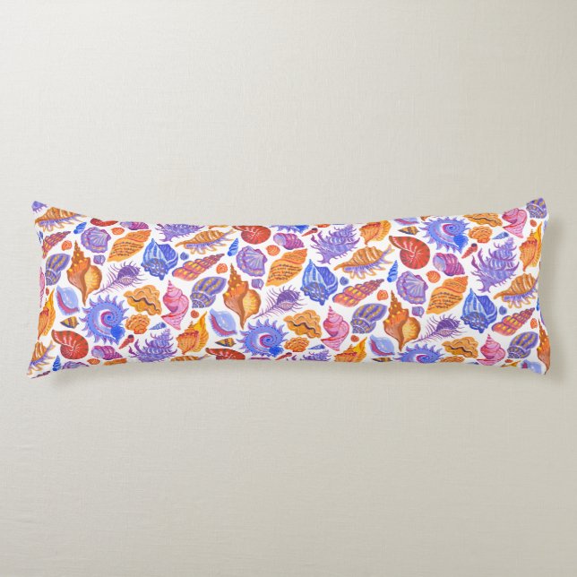 Bright tropical seashell, hand-drawn pattern body cushion (Front)