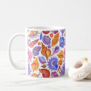 Bright tropical seashell, hand-drawn pattern coffee mug