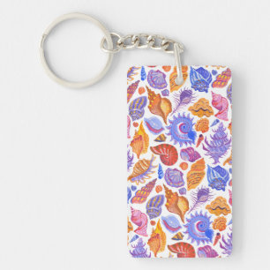 Bright tropical seashell, hand-drawn pattern key ring