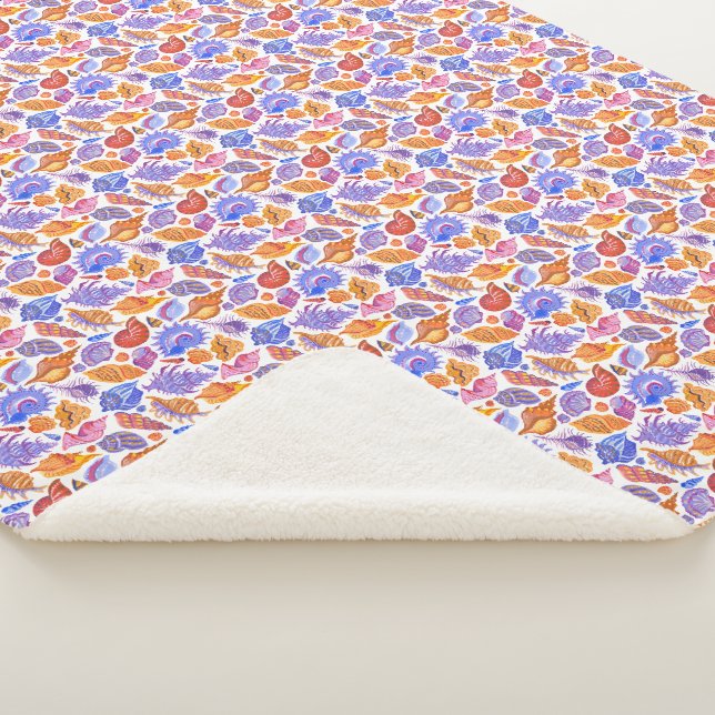 Bright tropical seashell, hand-drawn pattern sherpa blanket (3/4)