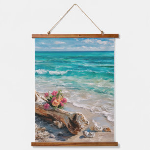 Bright Tropical Shore Shell Wave Art Hanging Tapestry