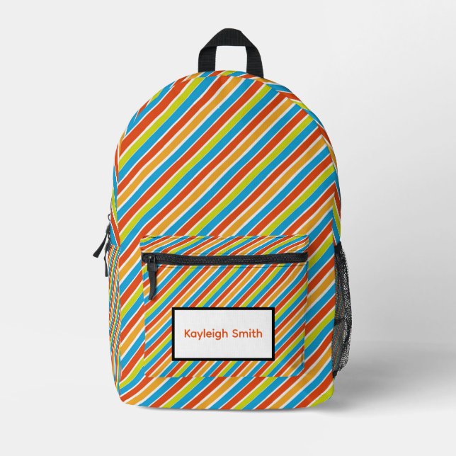 Bright Tropical Stripes Printed Backpack (Front)