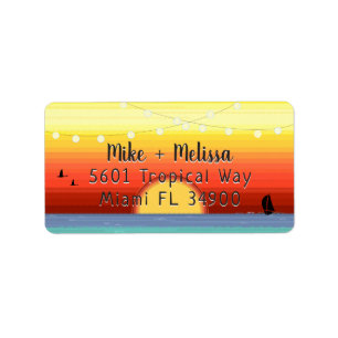 Bright Tropical Sunset & String Lights Label