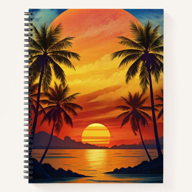 BRIGHT TROPICAL SUNSET VIEW WITH PALM TREES NOTEBOOK (Front)