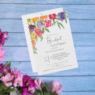 Bright Tulips and Greenery Bridal Luncheon Invitation