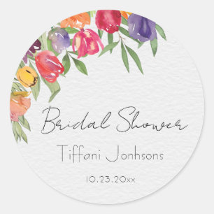 Bright Tulips and Greenery Bridal Shower Classic Round Sticker