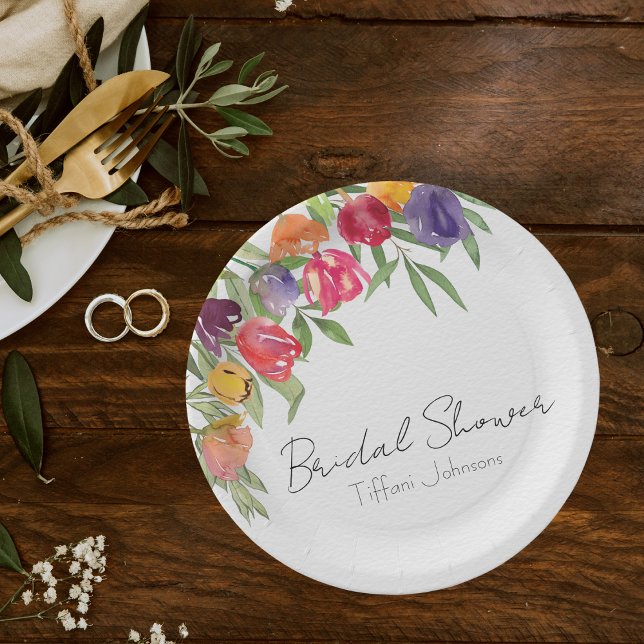 Bright Tulips and Greenery Bridal Shower  Paper Plate (Creator Uploaded)