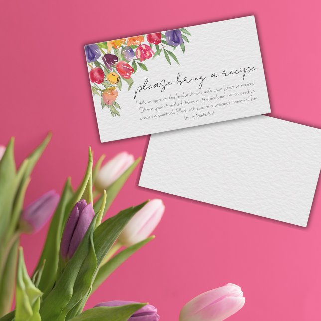 Bright Tulips and Greenery Bridal Shower Recipe Enclosure Card (Creator Uploaded)