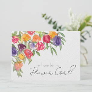 Bright Tulips and Greenery Flower Girl Proposal Invitation