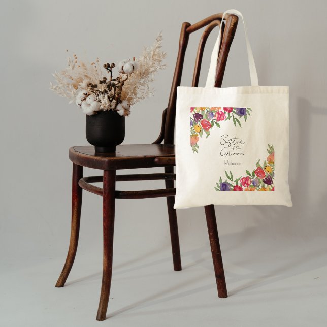 Bright Tulips and Greenery Sister of the Groom Tote Bag (Creator Uploaded)