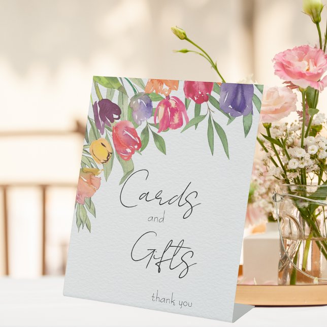 Bright Tulips Bridal Shower Cards and Gifts Pedestal Sign (Creator Uploaded)