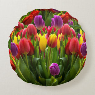 Bright Tulips Round Cushion